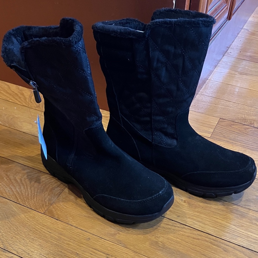 LANDS END BlackThermolite Faux Fur Lined Quilted Womens Winter Boots NWT